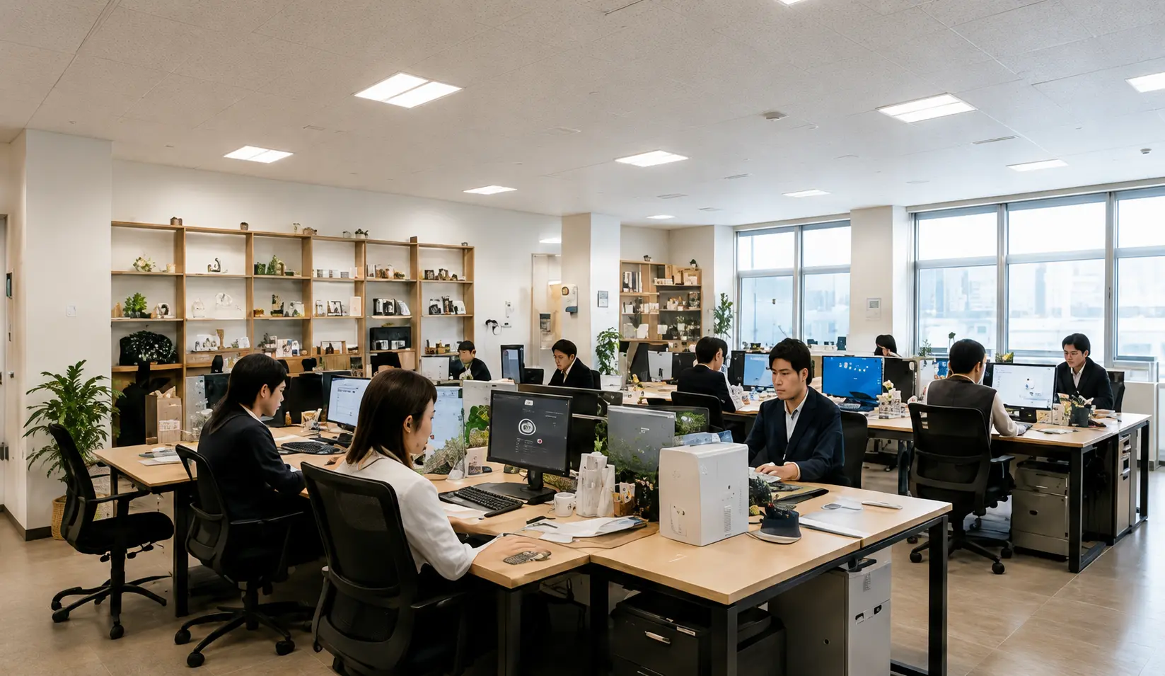 商品サンプルのあるオフィスで働く社内のイメージ