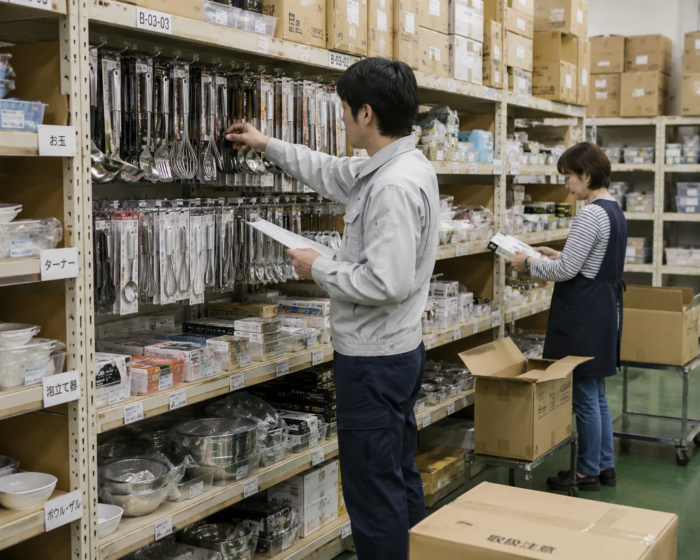 エコー提供写真:倉庫で商品を確認する作業風景