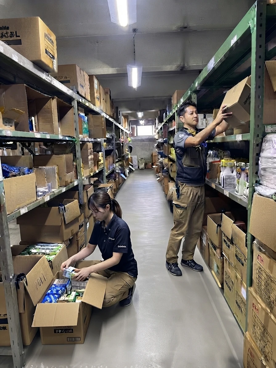 倉庫で商品を取り扱う様子